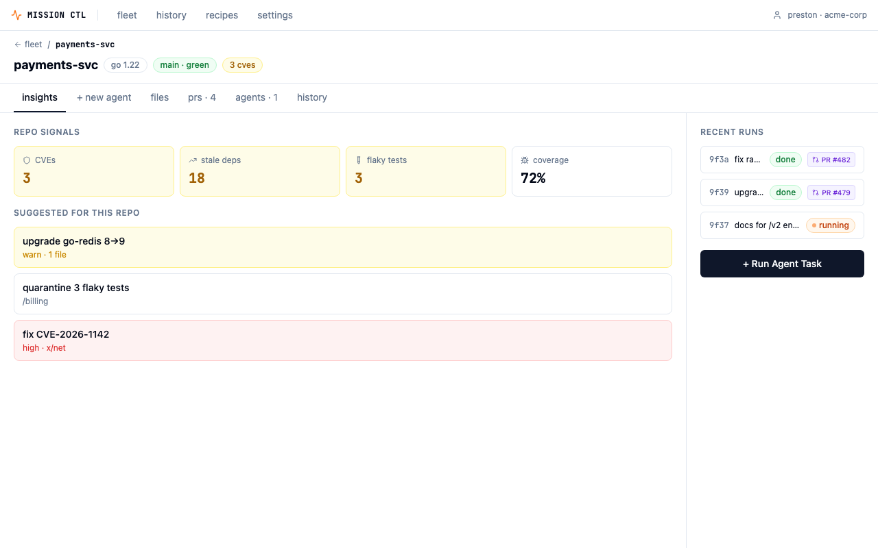 Repo overview with Insights and New Agent tabs