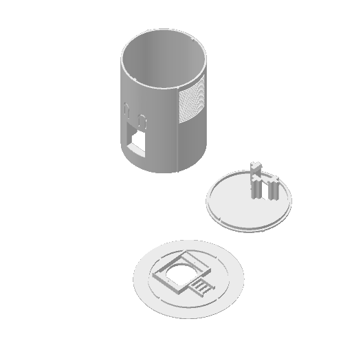 THPO ceiling-mount sensor 3D render — body, front, back, and bracket components
