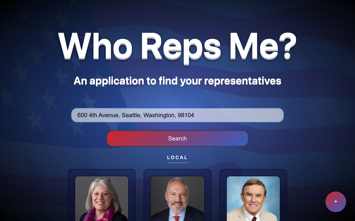 Who Reps Me search results showing federal, state, and local officials